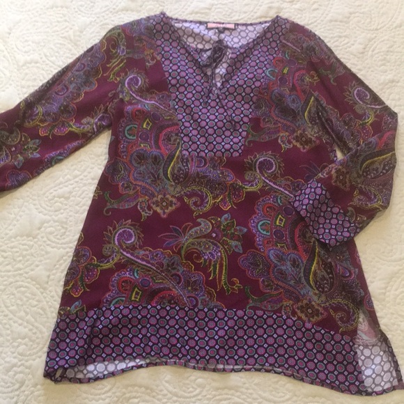 Olive Hill Mixed Print Purple Paisley Relaxed Tunic Top size Medium - Picture 3 of 15